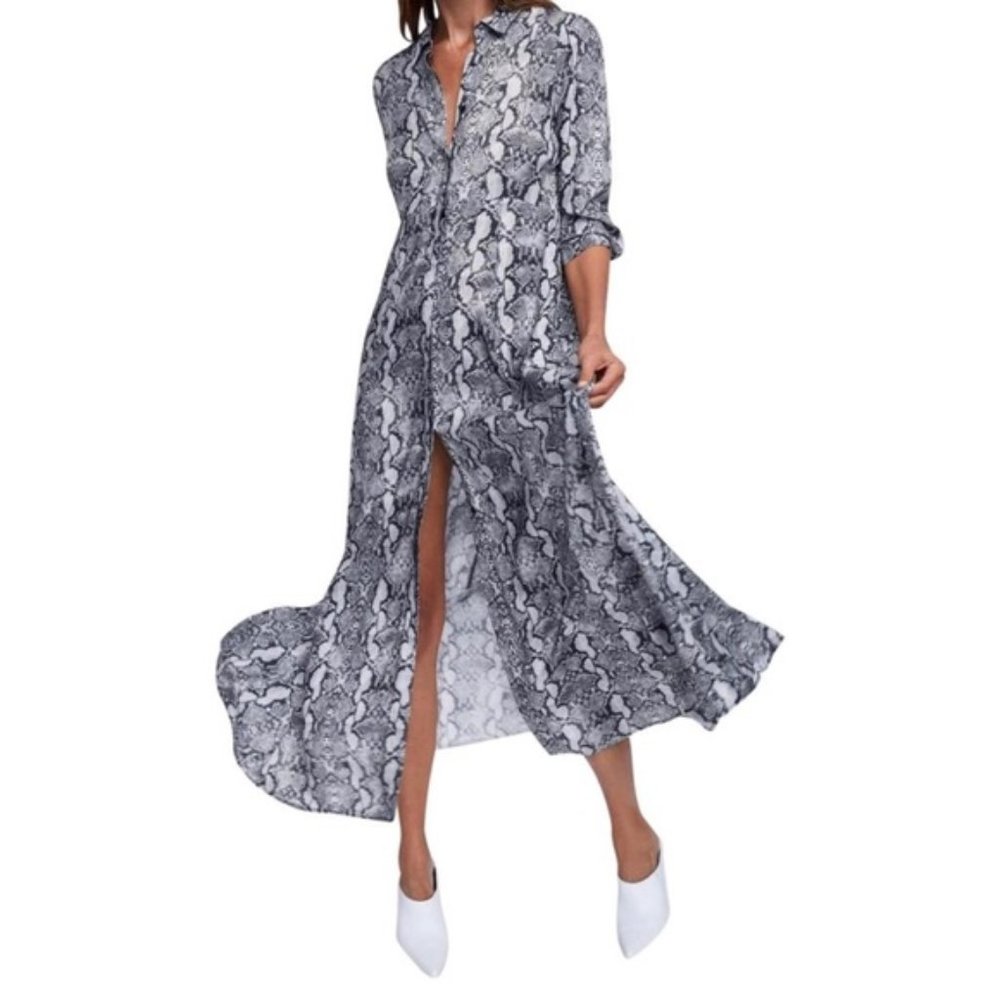 Zara Snakeskin Button Down Midi Dress
